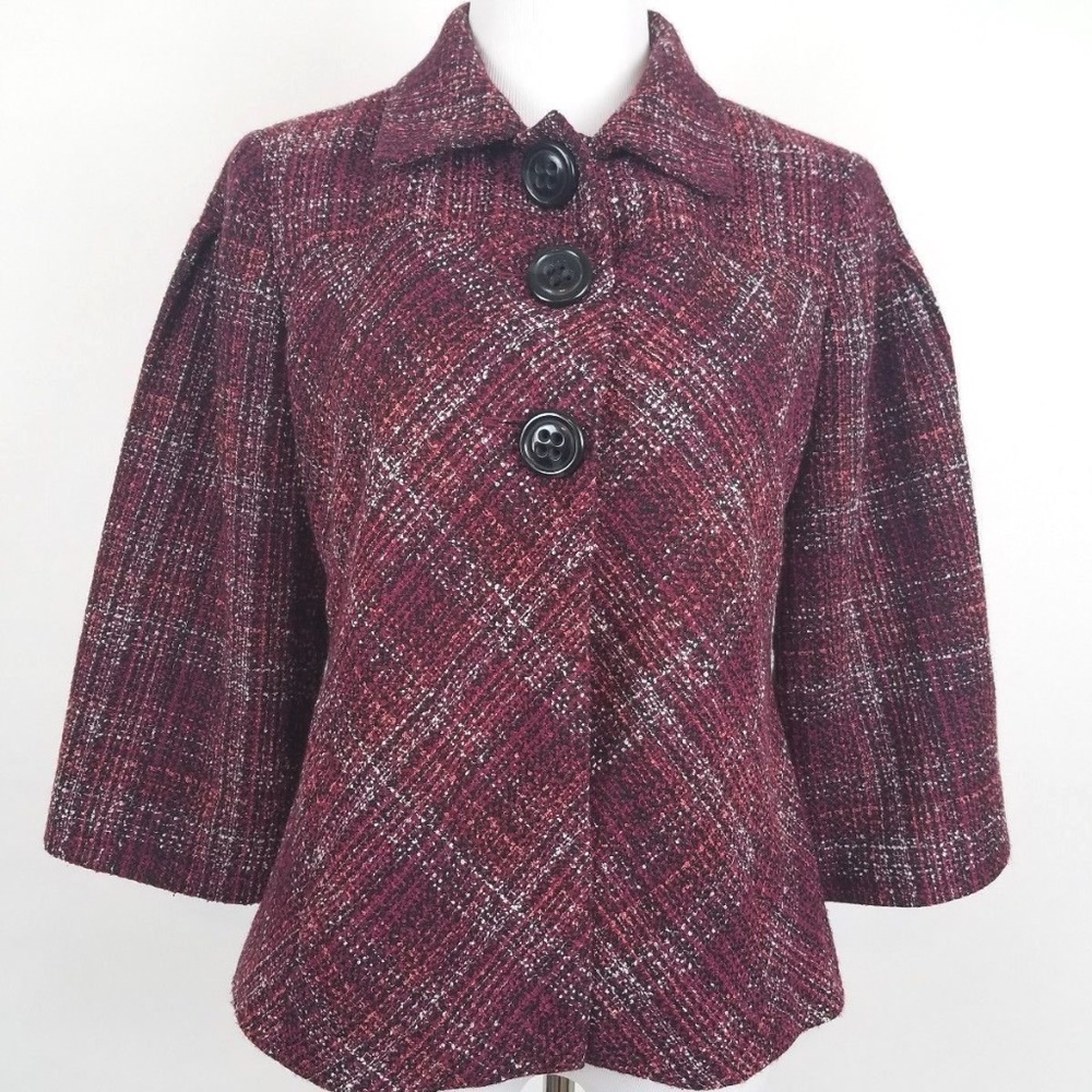 Emma James Size 12 Tweed Career Maroon 3/4 Sleeve